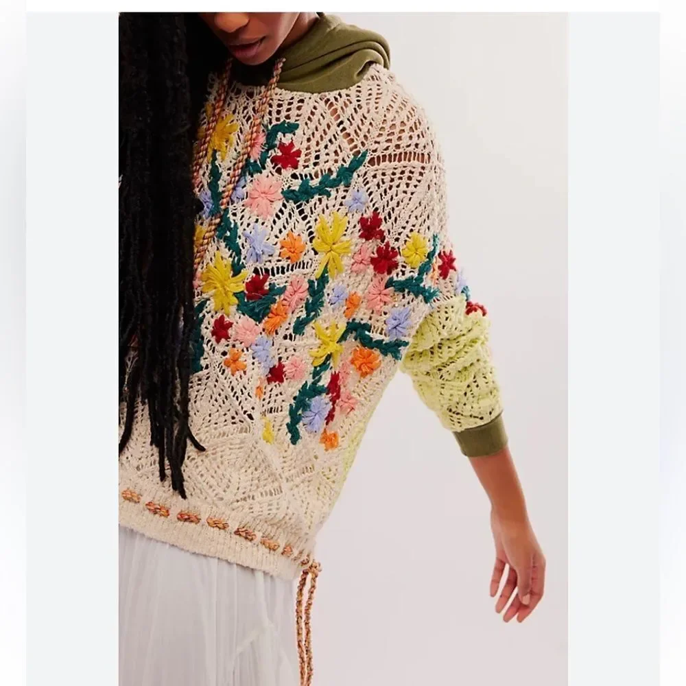 Free People $298 Wild Meadow Pullover with Gorgeous Crochet Detailing